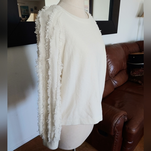 1. State Fringe Sleeve Boy Meets Girl Crewneck Sweater Antique White - Picture 4 of 8